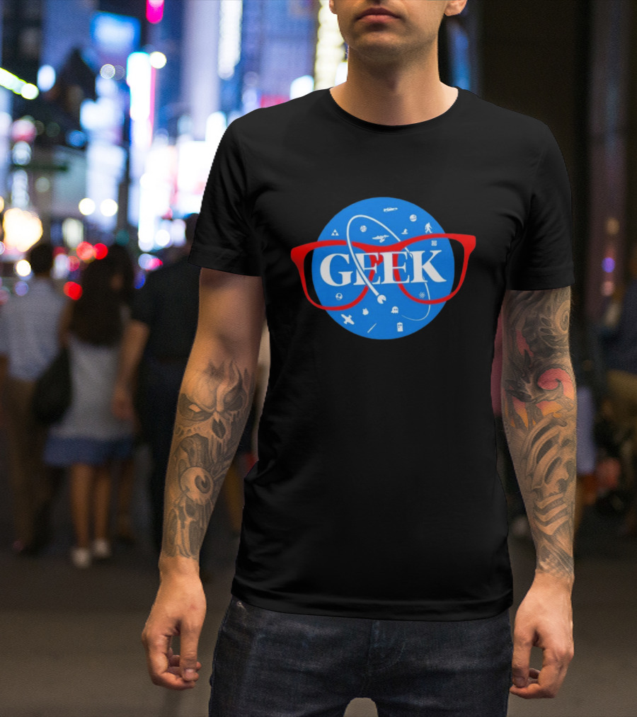 Geek Glasses Space Icons Distressed Patch T-Shirt