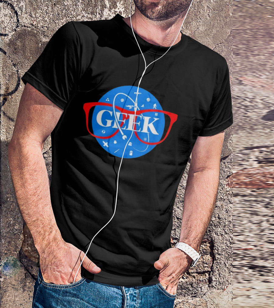 Geek Glasses Space Icons Distressed Patch T-Shirt