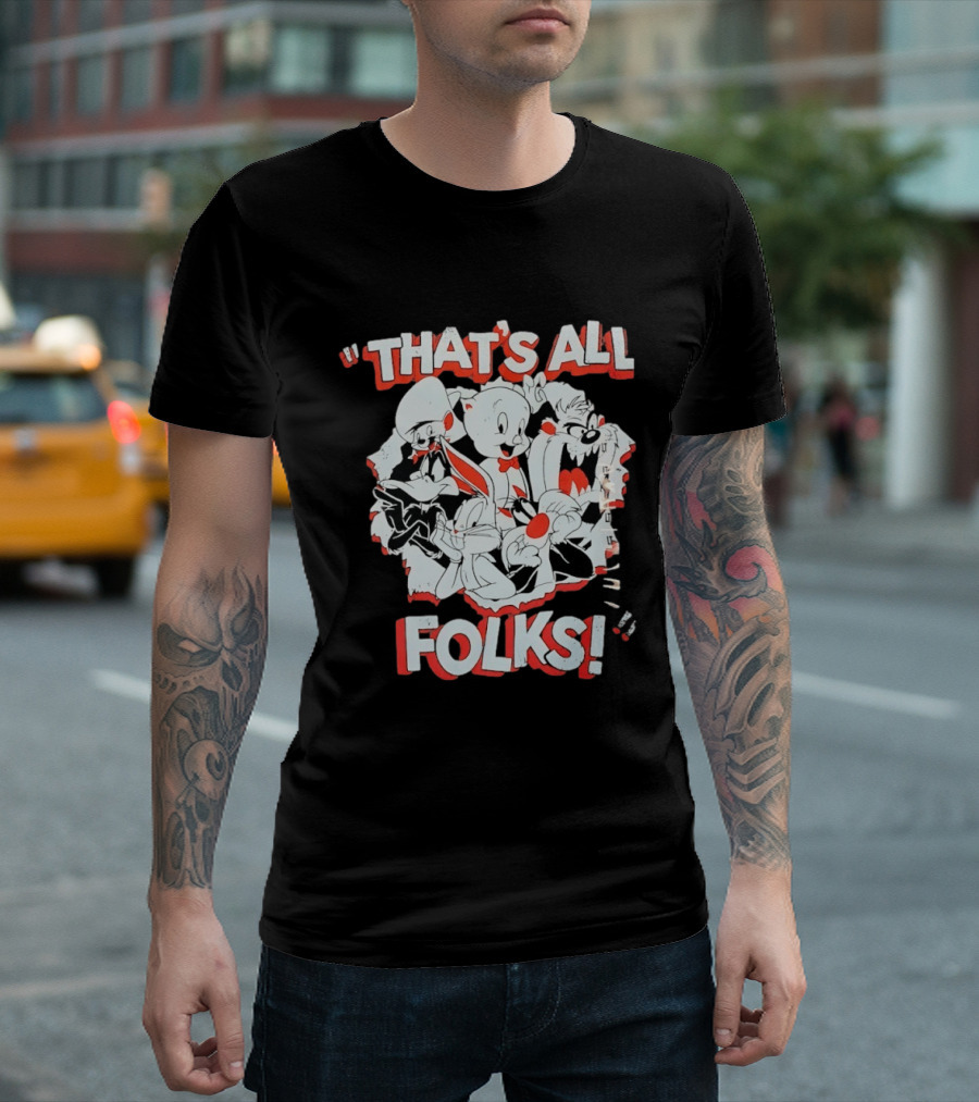 Looney Tunes That's All Folks Bugs Bunny Daffy Duck Classic Cartoon Characters T-Shirt