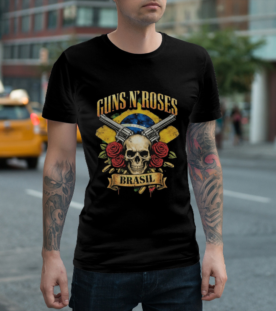 Guns N' Roses Brasil Skull Flag Roses Guns 2026 T-Shirt