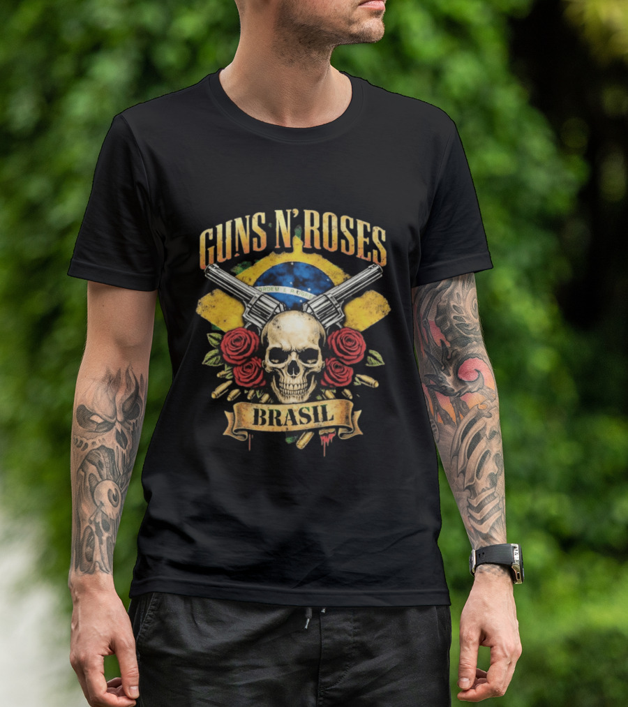 Guns N' Roses Brasil Skull Flag Roses Guns 2026 T-Shirt