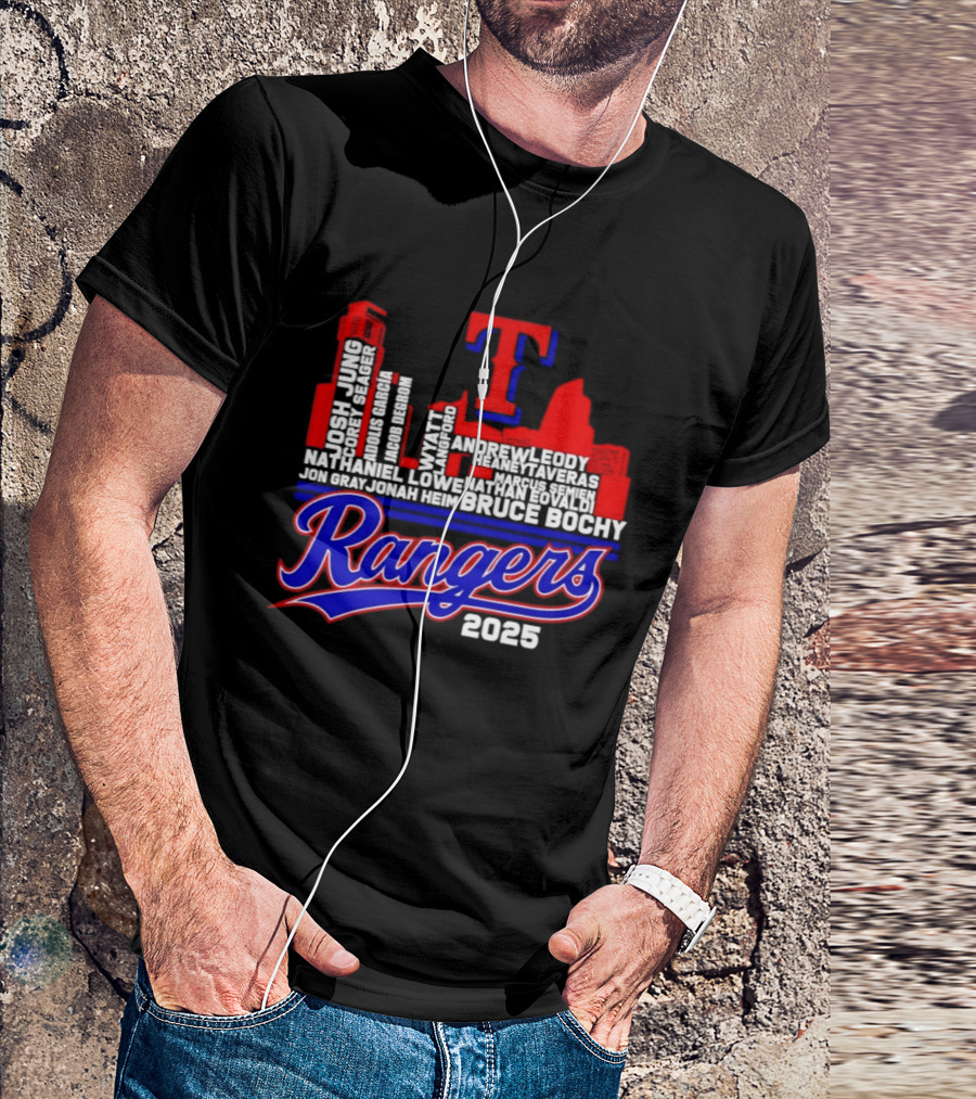 Texas Rangers 2025 City Skyline Players Names Bruce Bochy T-Shirt