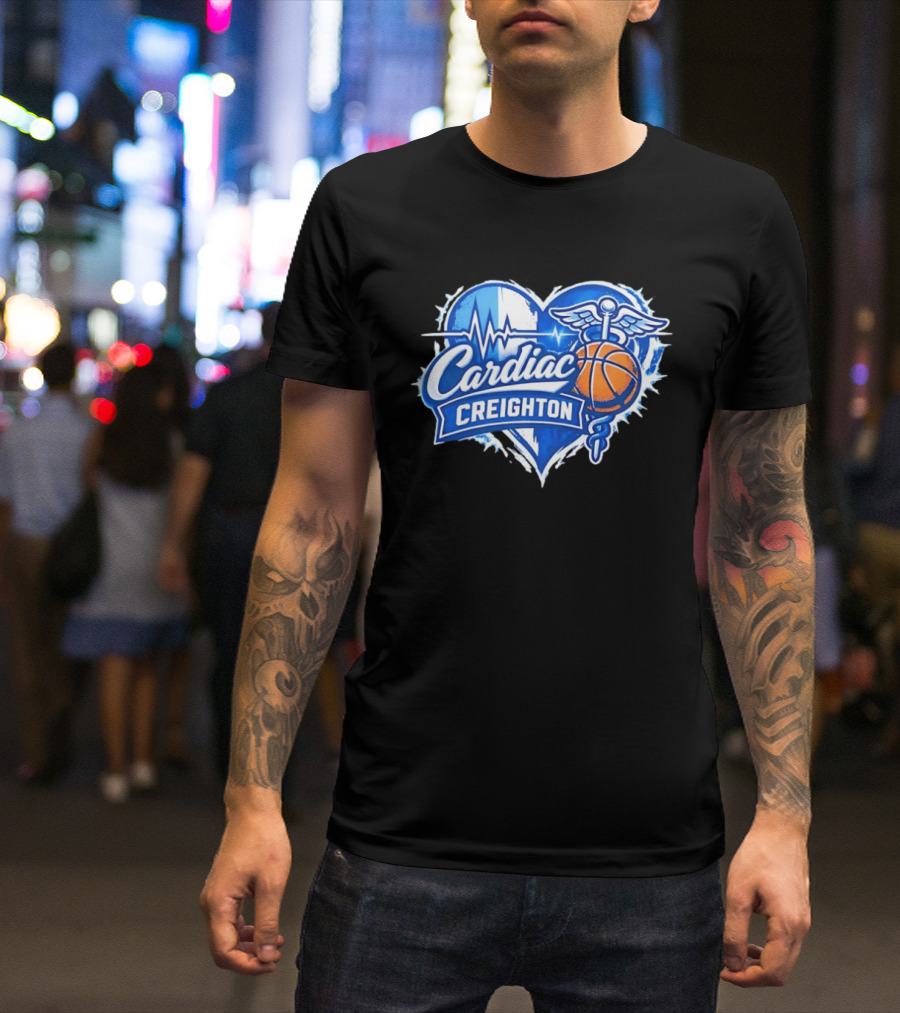 Cardiac Creighton Basketball Heartbeat Caduceus Basketball T-Shirt