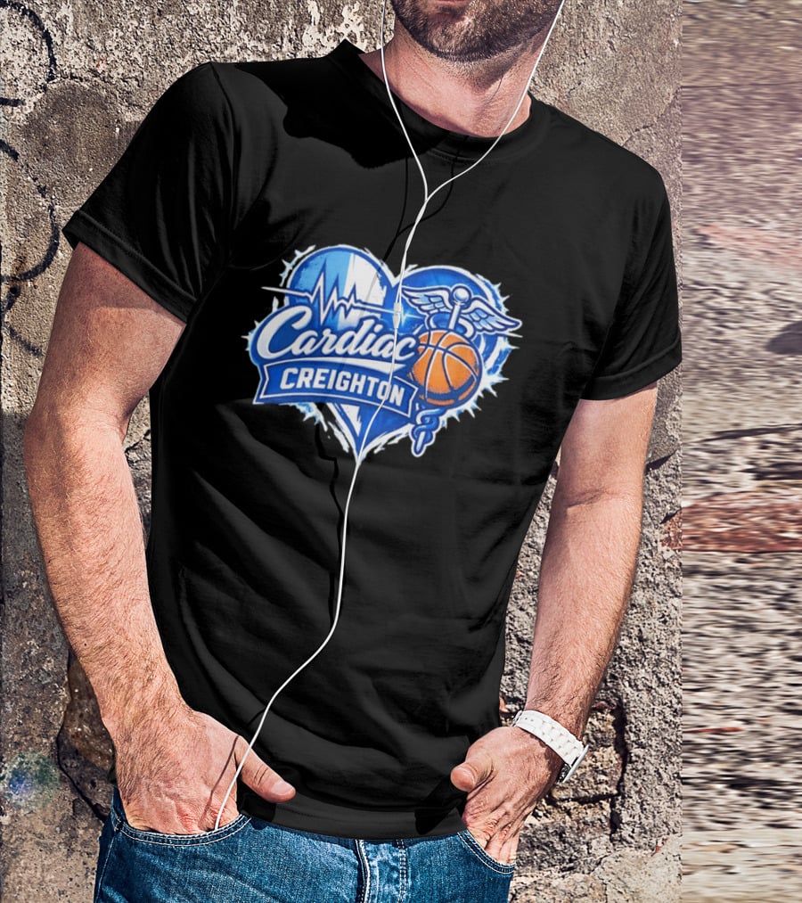 Cardiac Creighton Basketball Heartbeat Caduceus Basketball T-Shirt