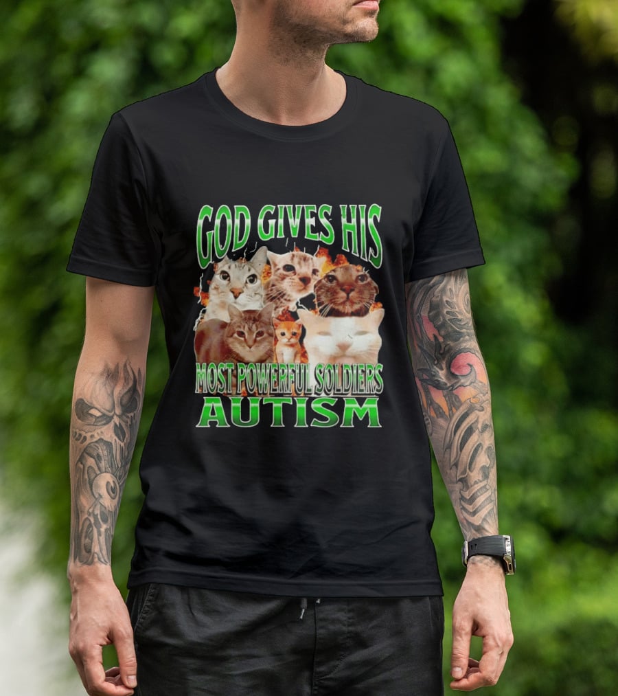 God Gives His Most Powerful Soldiers Autism Cats T-Shirt
