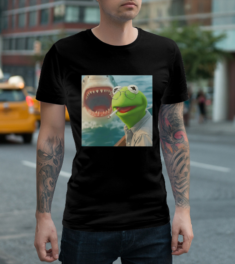 Kermit Smoking With Jaws Shark Movie T-Shirt