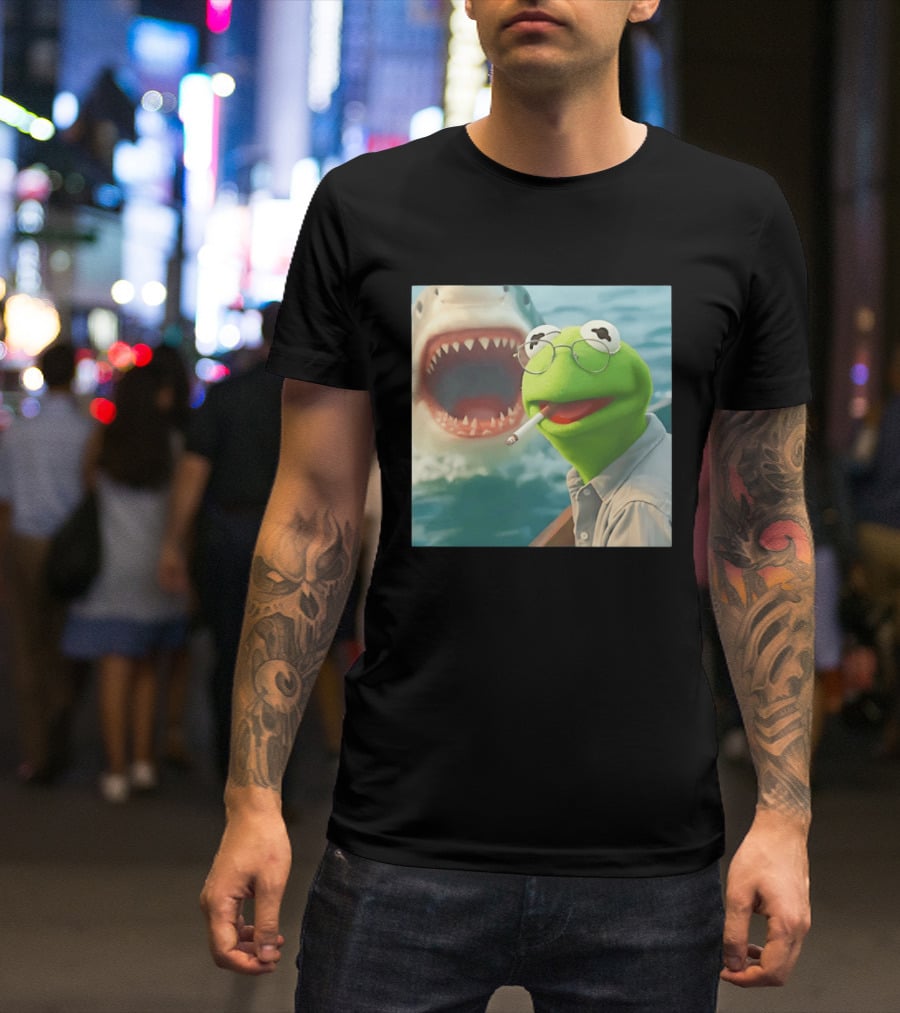 Kermit Smoking With Jaws Shark Movie T-Shirt