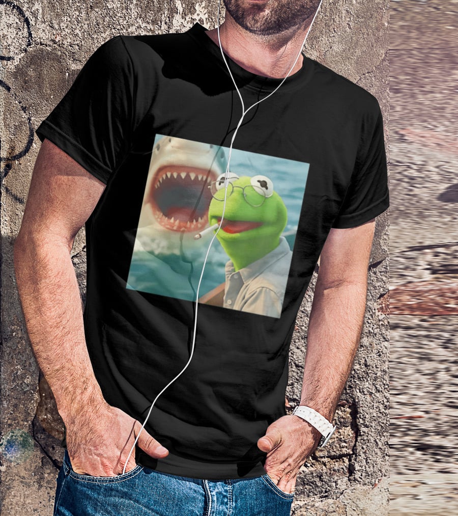 Kermit Smoking With Jaws Shark Movie T-Shirt