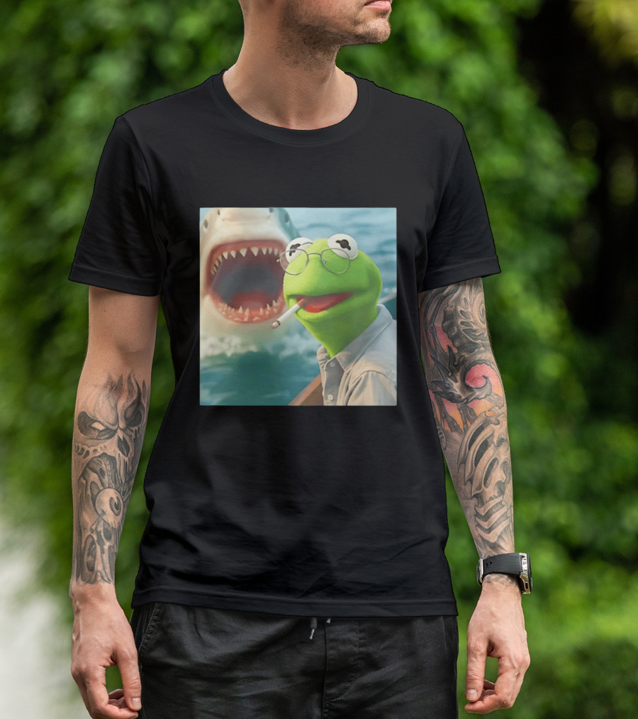 Kermit Smoking With Jaws Shark Movie T-Shirt