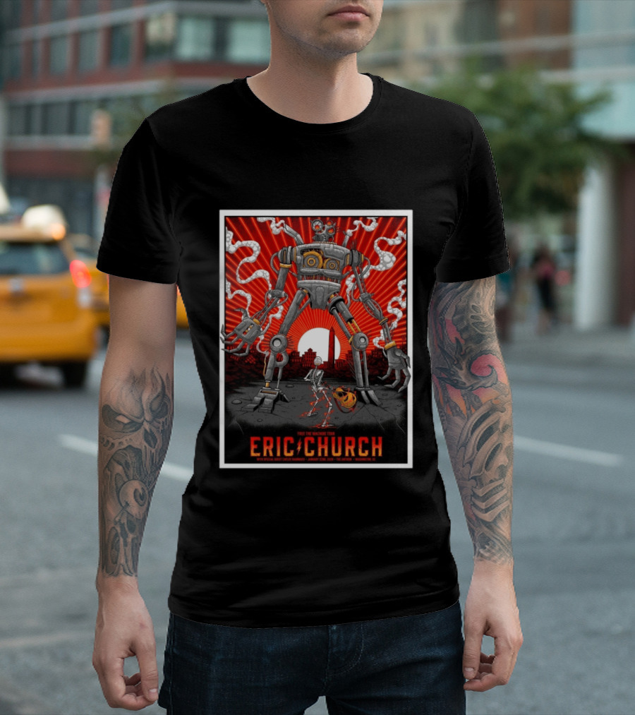 Eric Church Free The Machine Tour Jan 22 2026 The Anthem Washington DC With Special Guest Caylee Hammack Robot T-Shirt