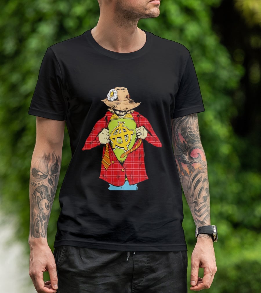Scarecrow Anarchy Symbol With Plaid Jacket And Straw Hat T-Shirt