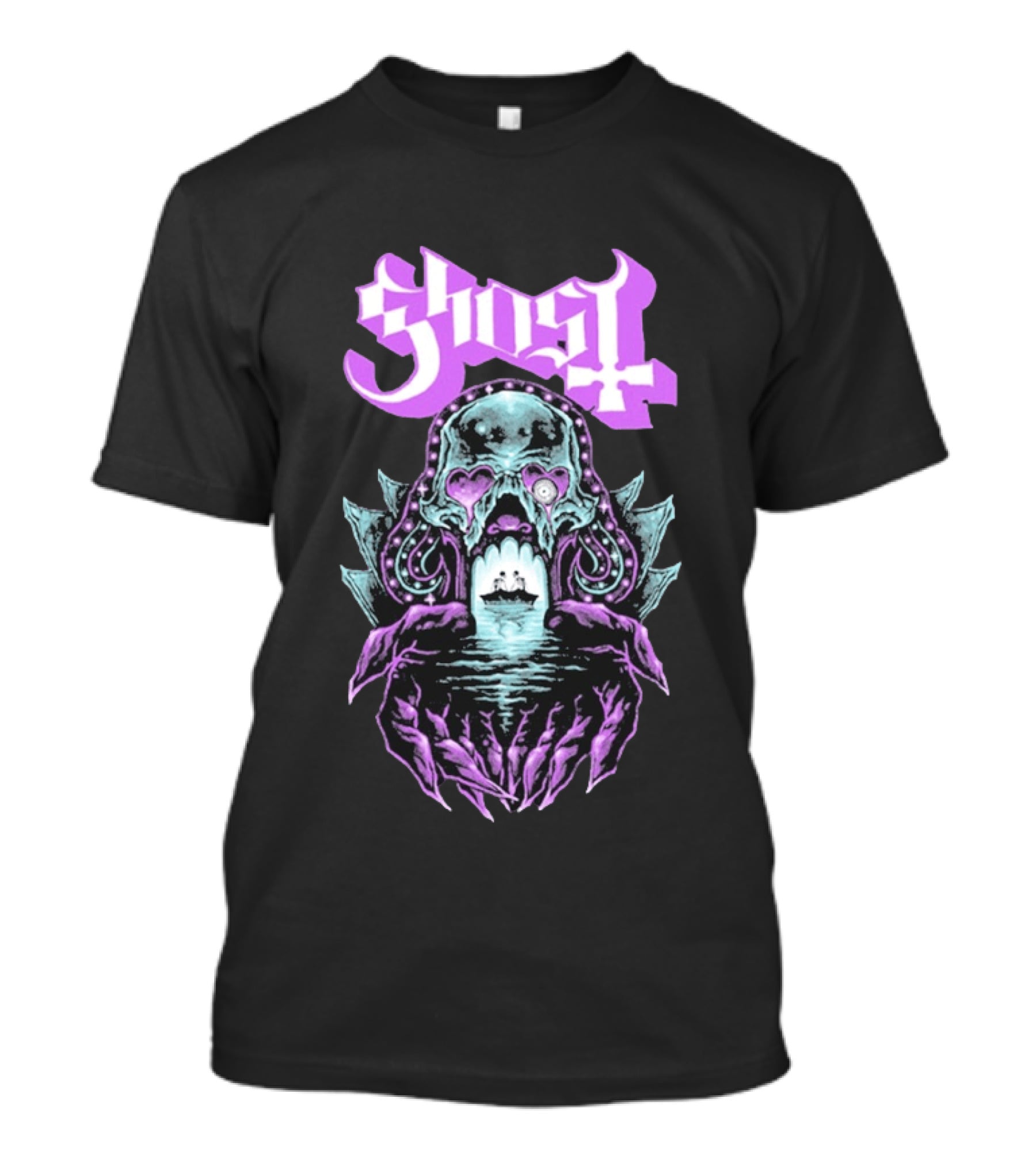 Ghost Tunnel Love Skull With Purple Heart Eyes And Ship T-Shirt
