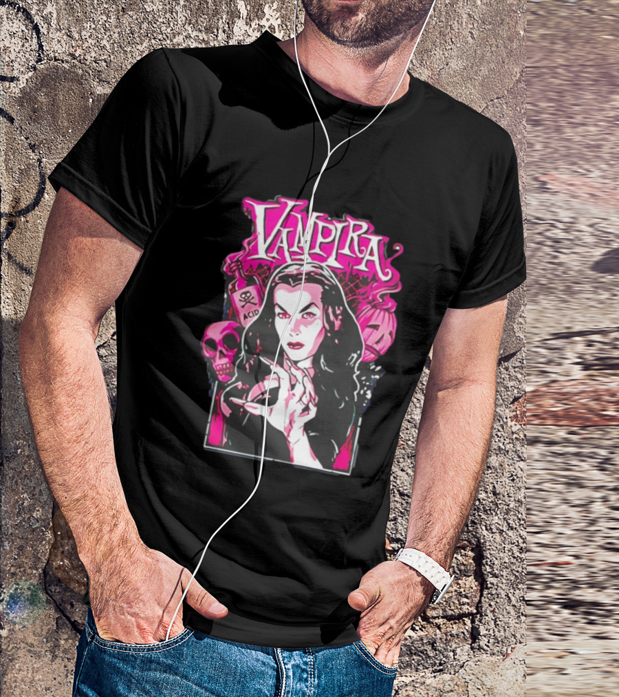 Vampira Gothic Skull And Acid Horror Iconic Midnight Ramble T-Shirt