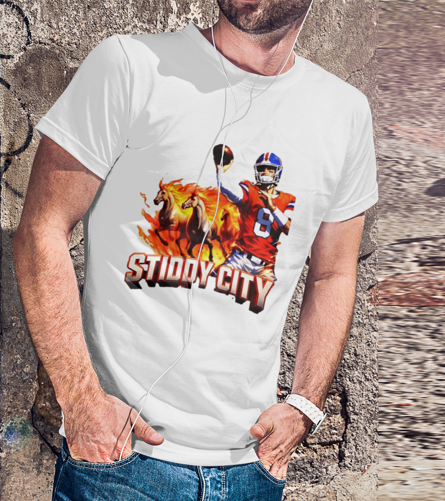 Denver Broncos Stiddy City Quarterback And Horses In Flames T-Shirt