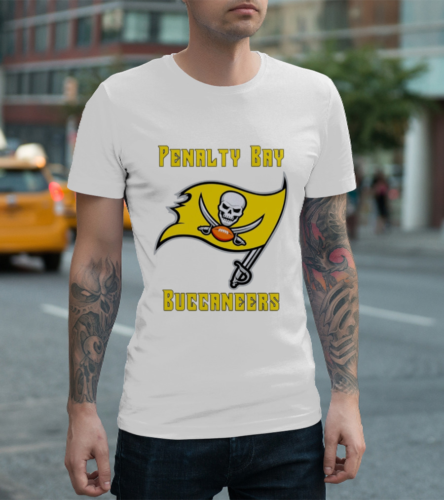 Penalty Bay Buccaneers Yellow Flag Football Skull Swords T-Shirt