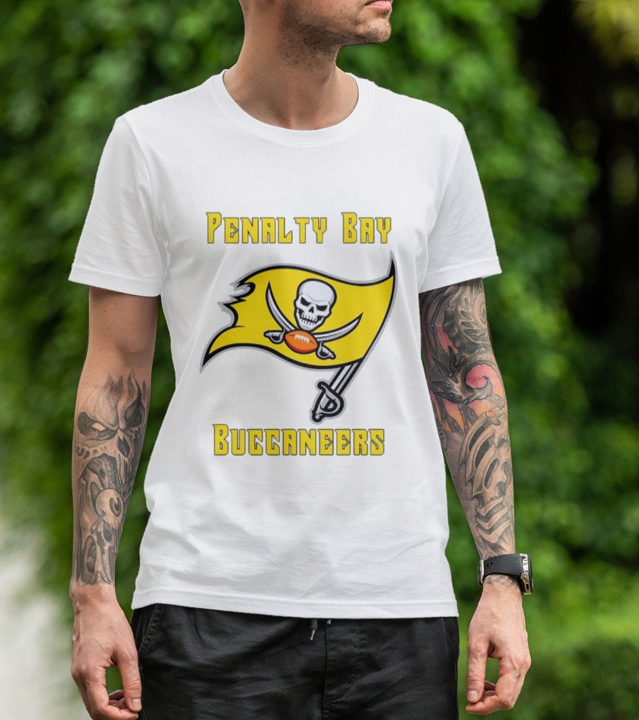 Penalty Bay Buccaneers Yellow Flag Football Skull Swords T-Shirt