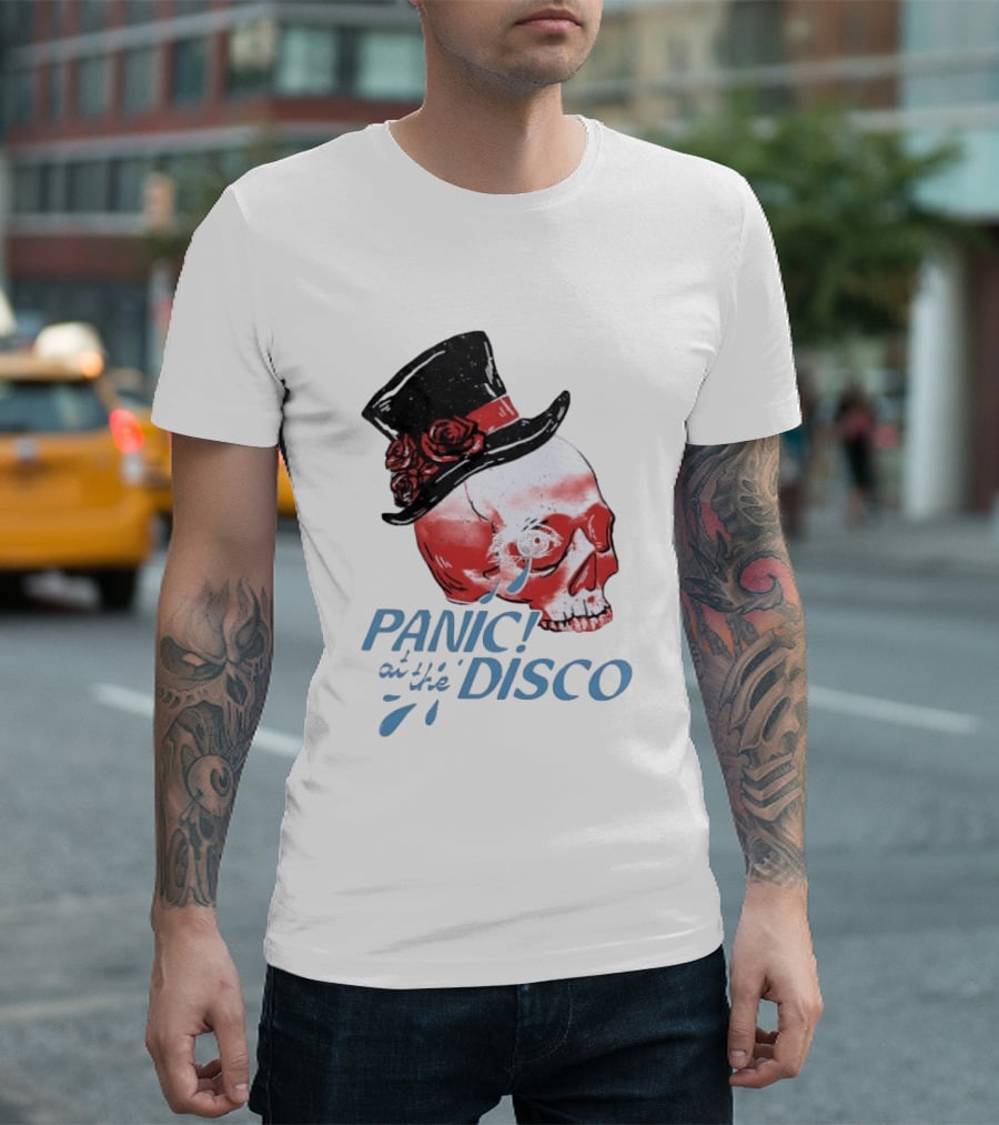 Panic At The Disco Skull Top Hat Roses T-Shirt
