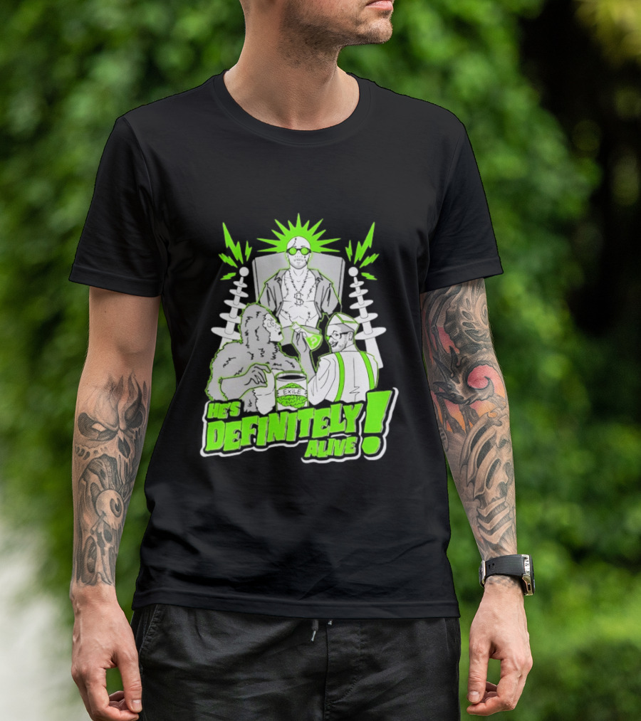 He's Definitely Alive Exile Bright Green Highlights Gorilla And Scientist T-Shirt
