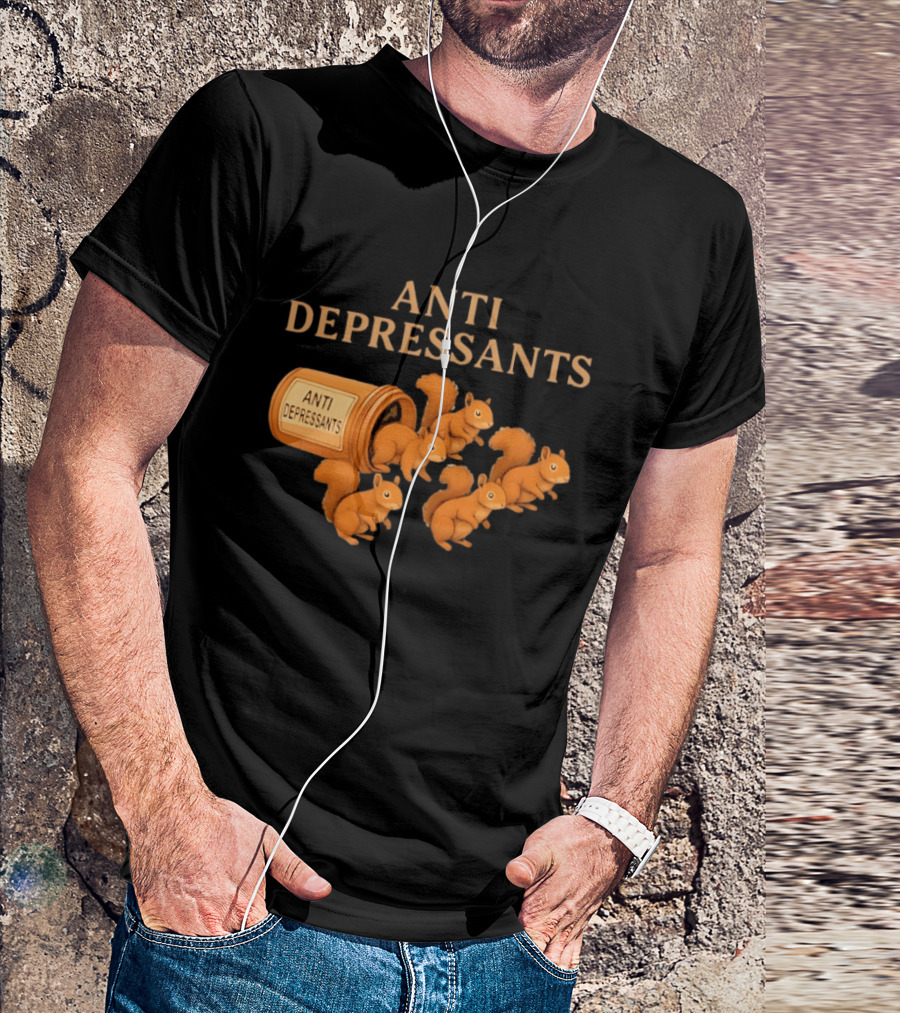 Squirrel Anti Depressants Funny Squirrels In Bottle T-Shirt