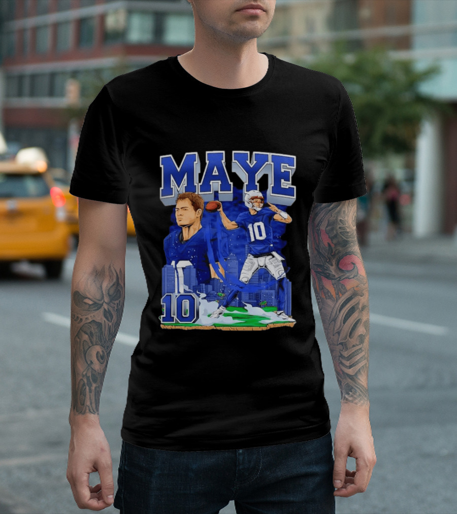 Maye Number 10 Quarterback Football Player City Skyline T-Shirt