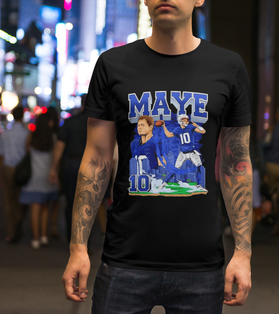 Maye Number 10 Quarterback Football Player City Skyline T-Shirt