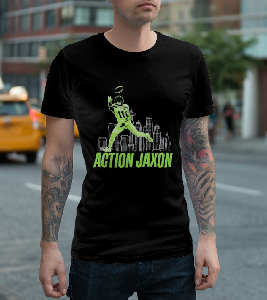 Seattle Football Jaxon Smith Njigba Action Jaxon Skyline T-Shirt