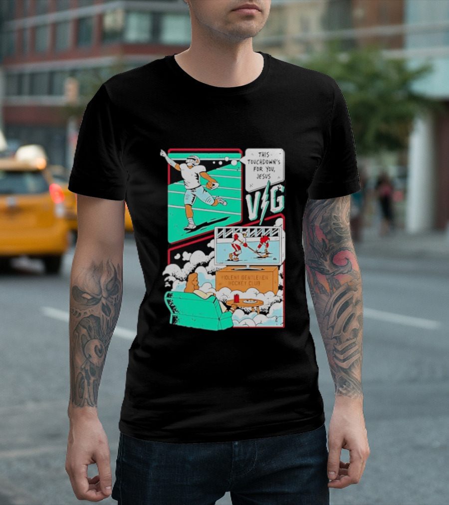 This Touchdowns For You Jesus Violent Gentlemen Hockey Club V/G T-Shirt