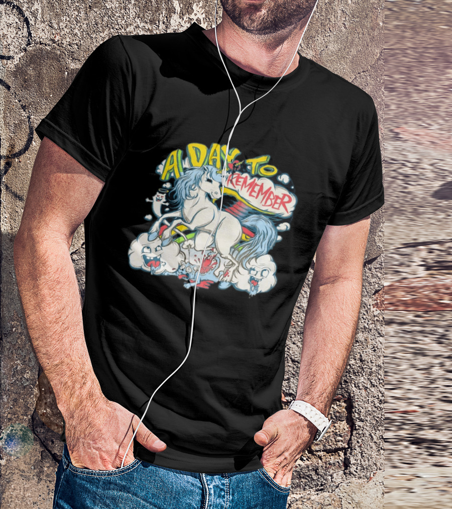 A Day To Remember Unicorn With Colorful Clouds And Characters T-Shirt