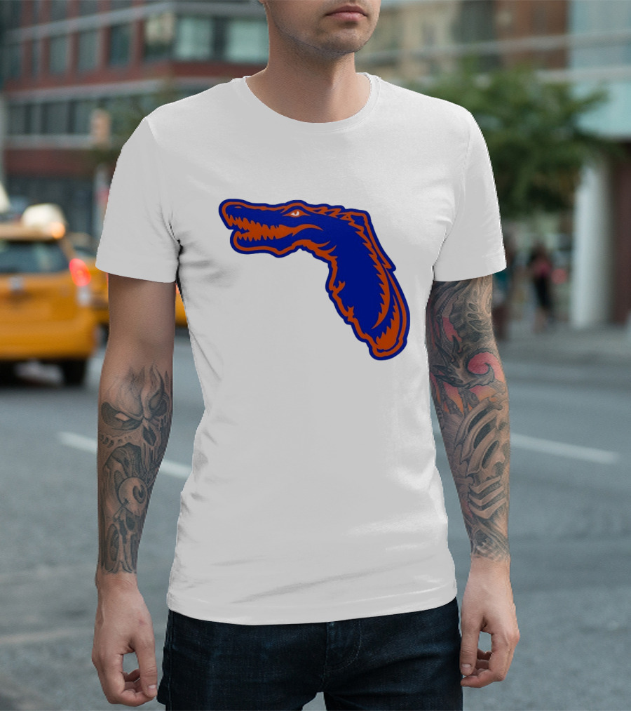 Florida Gators State Shape Blue Orange Gator Map T-Shirt