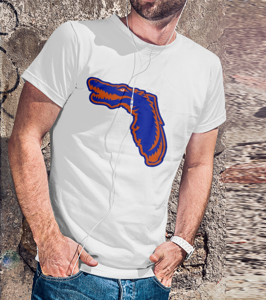 Florida Gators State Shape Blue Orange Gator Map T-Shirt