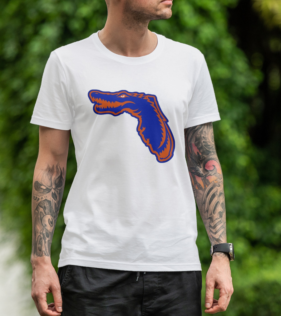 Florida Gators State Shape Blue Orange Gator Map T-Shirt