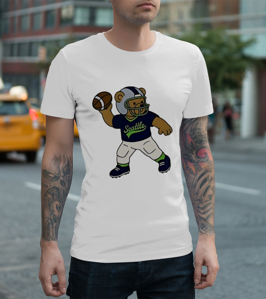 Teddy Bear Football Player Throwing Ball Seattle T-Shirt