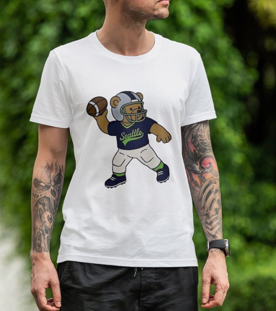 Teddy Bear Football Player Throwing Ball Seattle T-Shirt