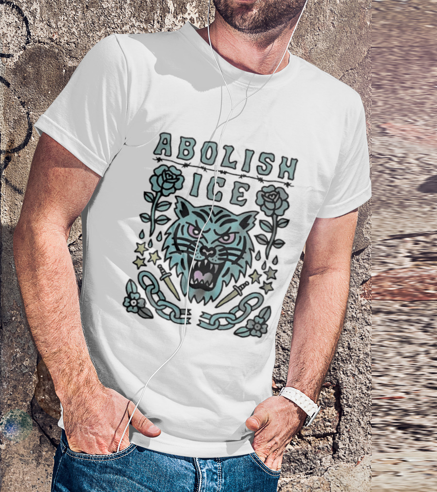 Tiger Abolish ICE Tattoo Chains Roses And Stars T-Shirt