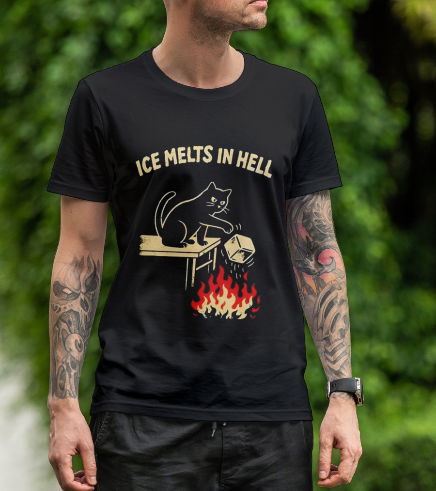 Ice Melts In Hell Cat With Fire And Ice Cube T-Shirt