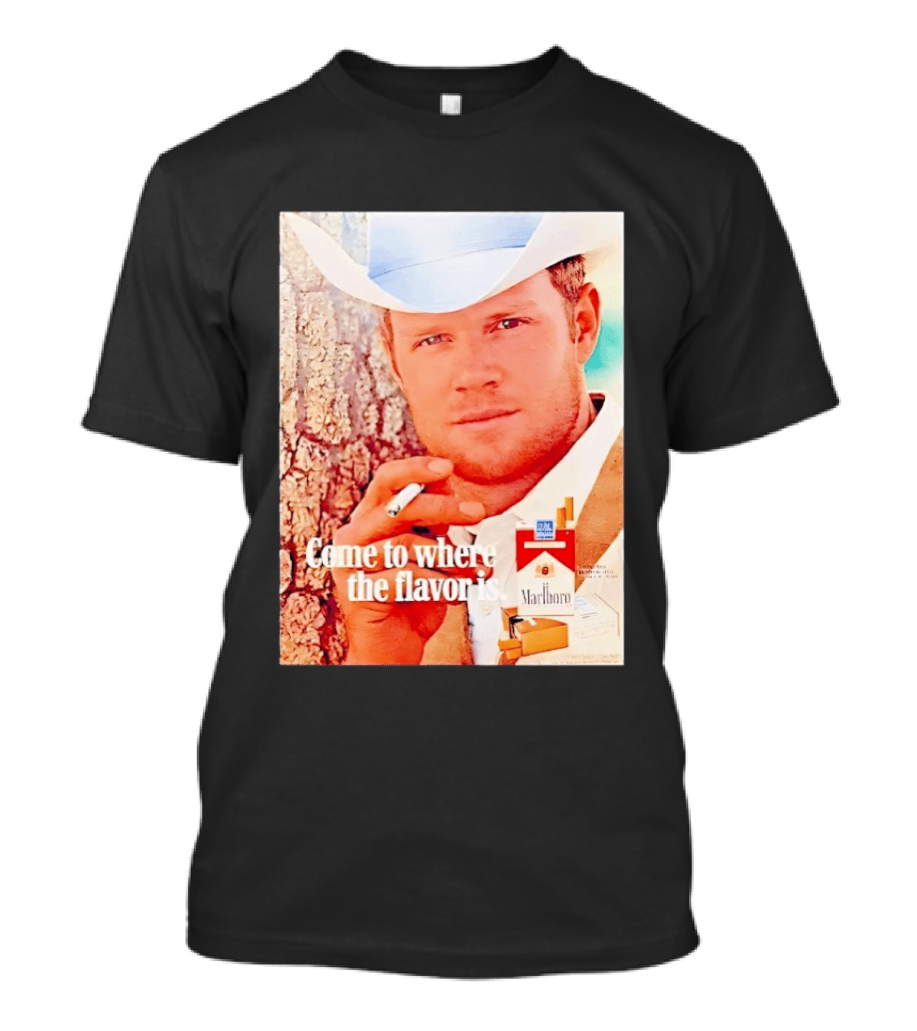 Come To Where The Flavor Is Marlboro Man Cowboy White Hat Cigarette T-Shirt