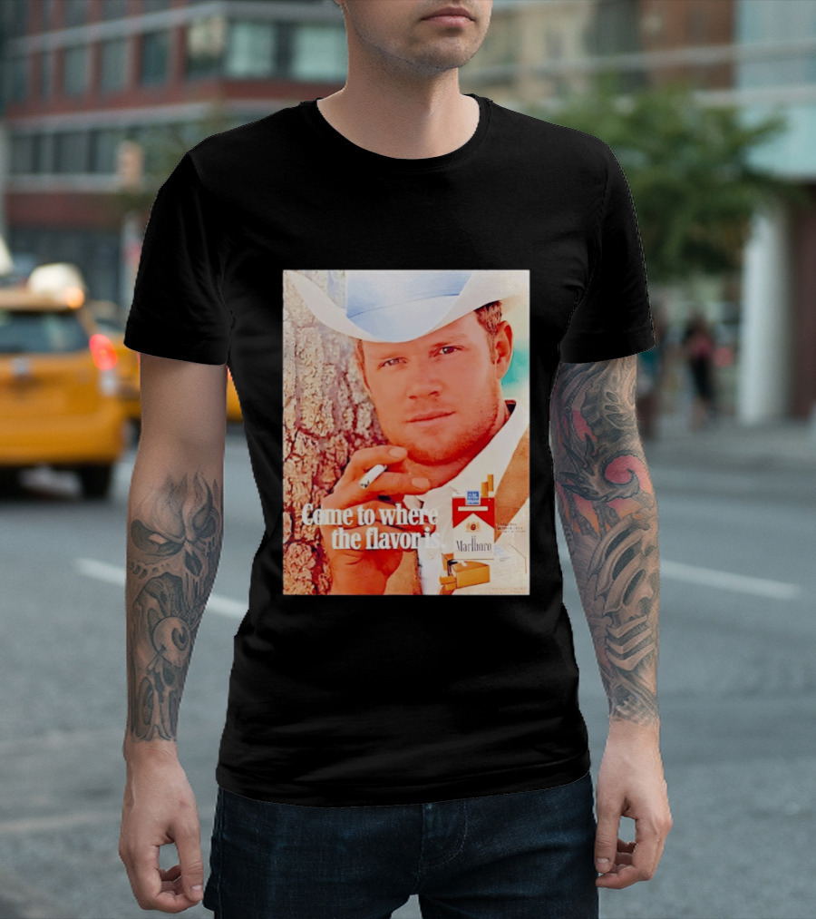 Come To Where The Flavor Is Marlboro Man Cowboy White Hat Cigarette T-Shirt