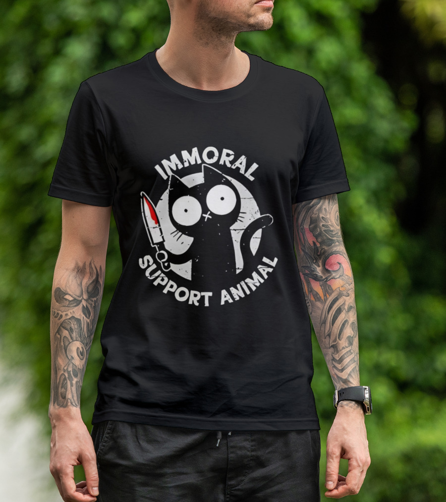 Immoral Support Animal Cat With Knife T-Shirt