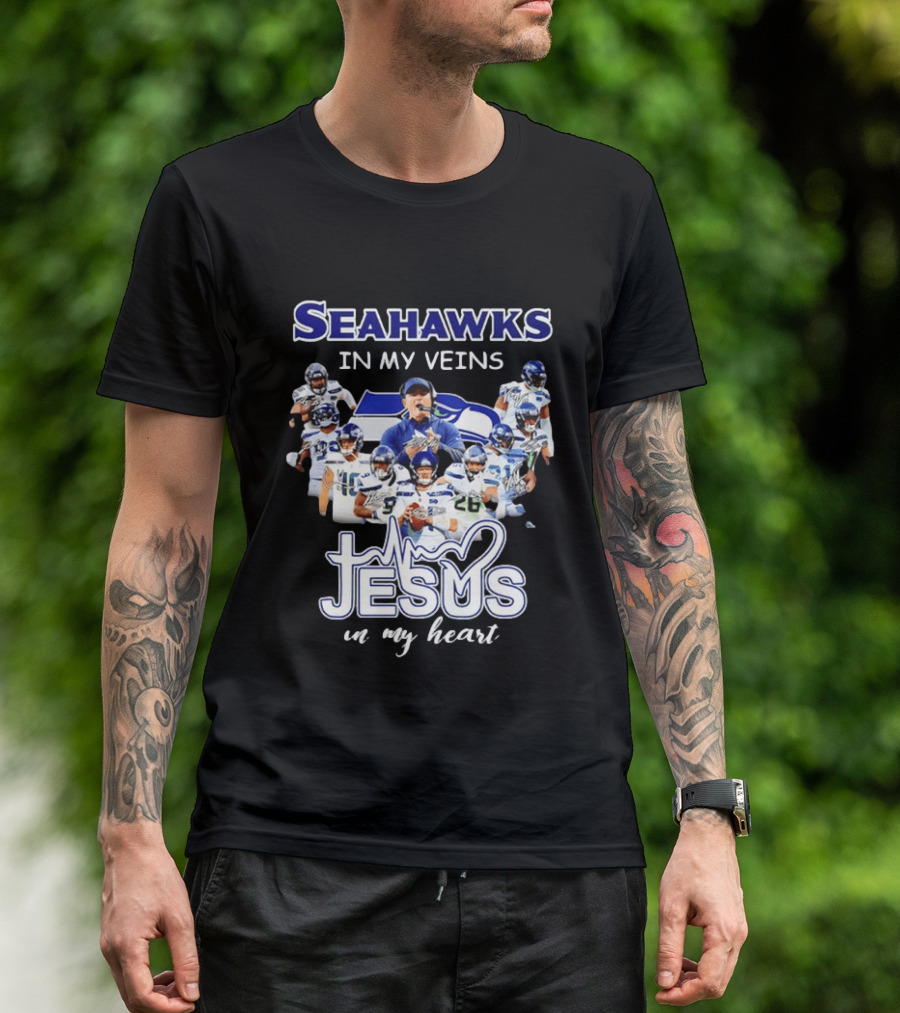 Seattle Seahawks In My Veins Jesus In My Heart Football Fans T-Shirt