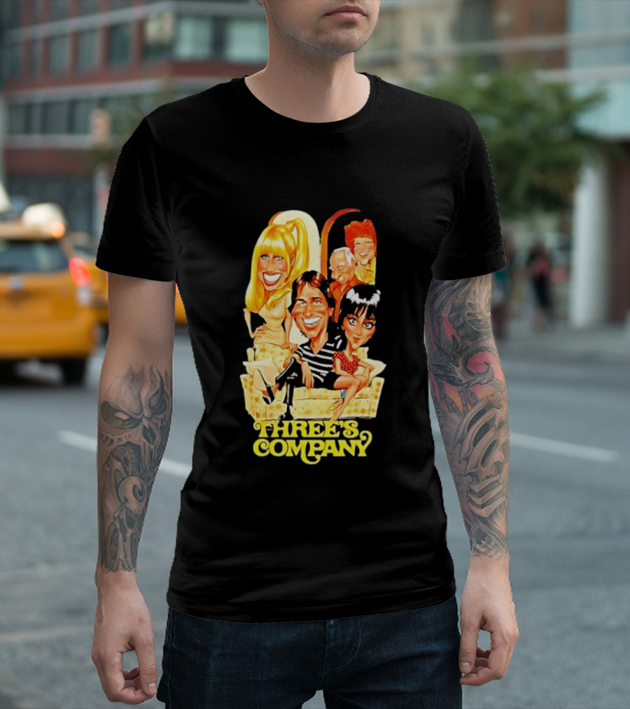 Threes Company 70s Caricature Cast Retro Sitting Couch T-Shirt