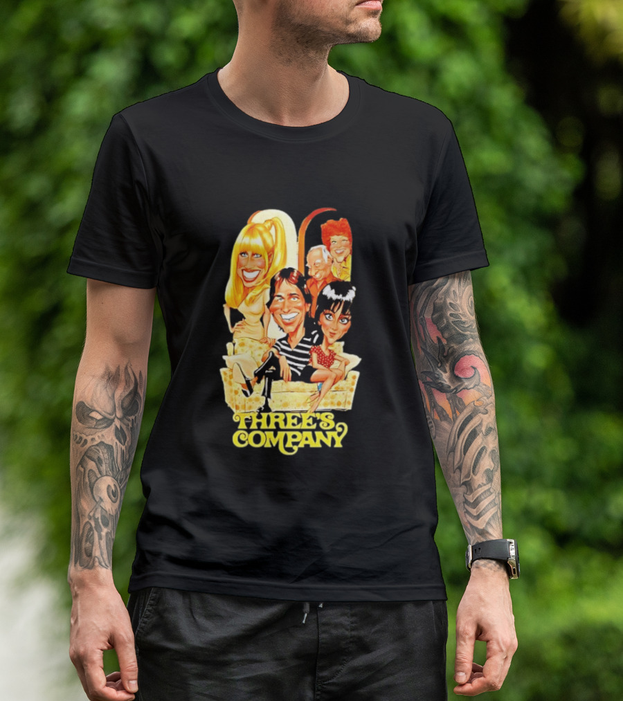 Threes Company 70s Caricature Cast Retro Sitting Couch T-Shirt