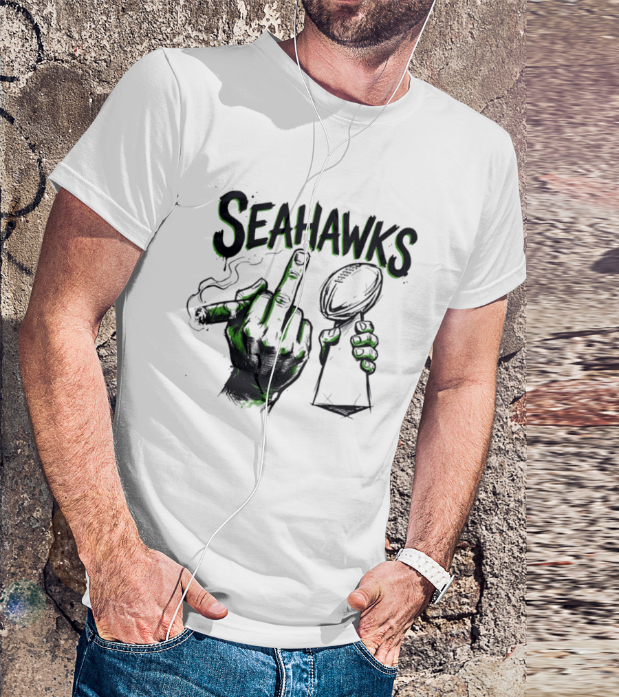 Seahawks Middle Finger Smoking Trophy 2025 T-Shirt