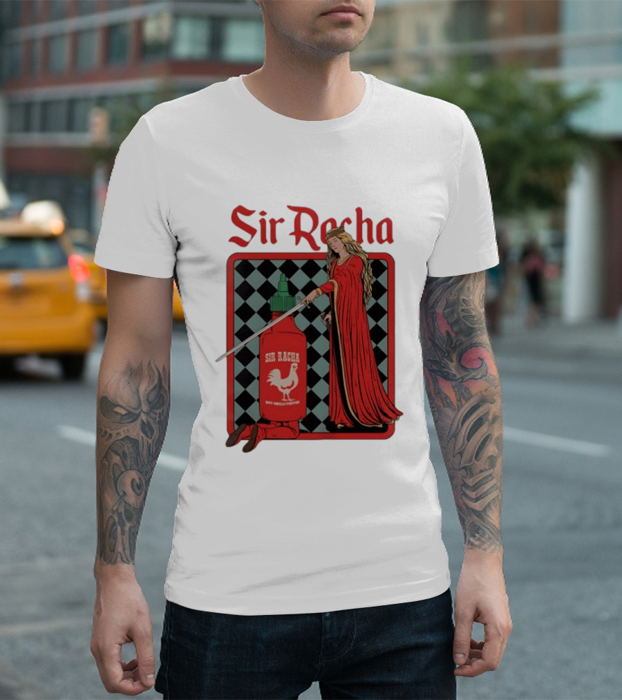 Sir Racha Hot Chilli Pepper Sauce Medieval Knight And Lady T-Shirt