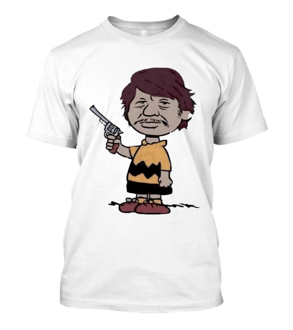 Charles Bronson Charlie Brown Mashup Character With Gun T-Shirt