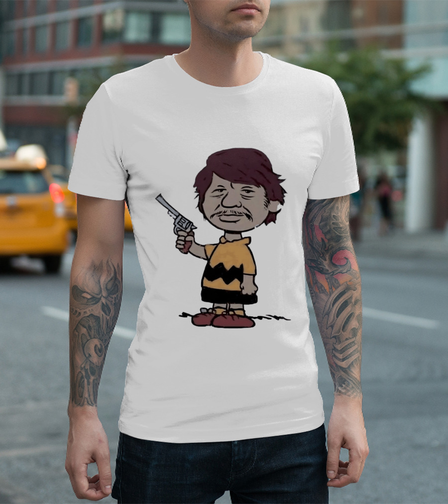 Charles Bronson Charlie Brown Mashup Character With Gun T-Shirt