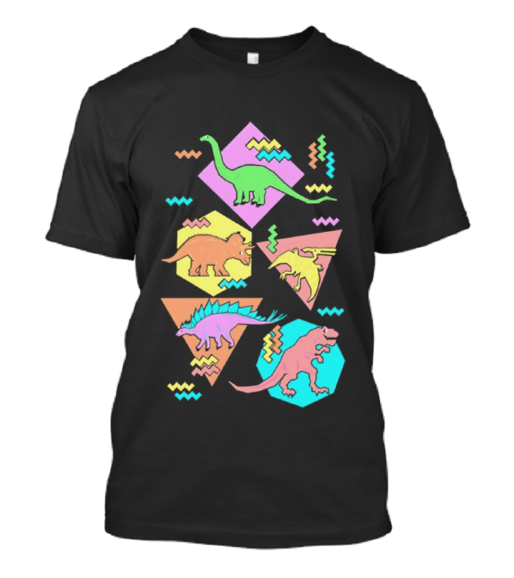 Brachiosaurus Triceratops Pterosauria Stegosaurus Tyrannosaurus Rex Cartoon Geometric T-Shirt
