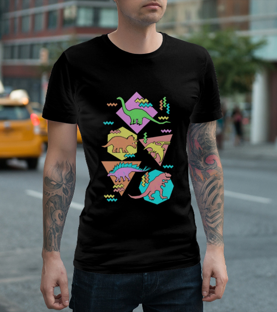 Brachiosaurus Triceratops Pterosauria Stegosaurus Tyrannosaurus Rex Cartoon Geometric T-Shirt