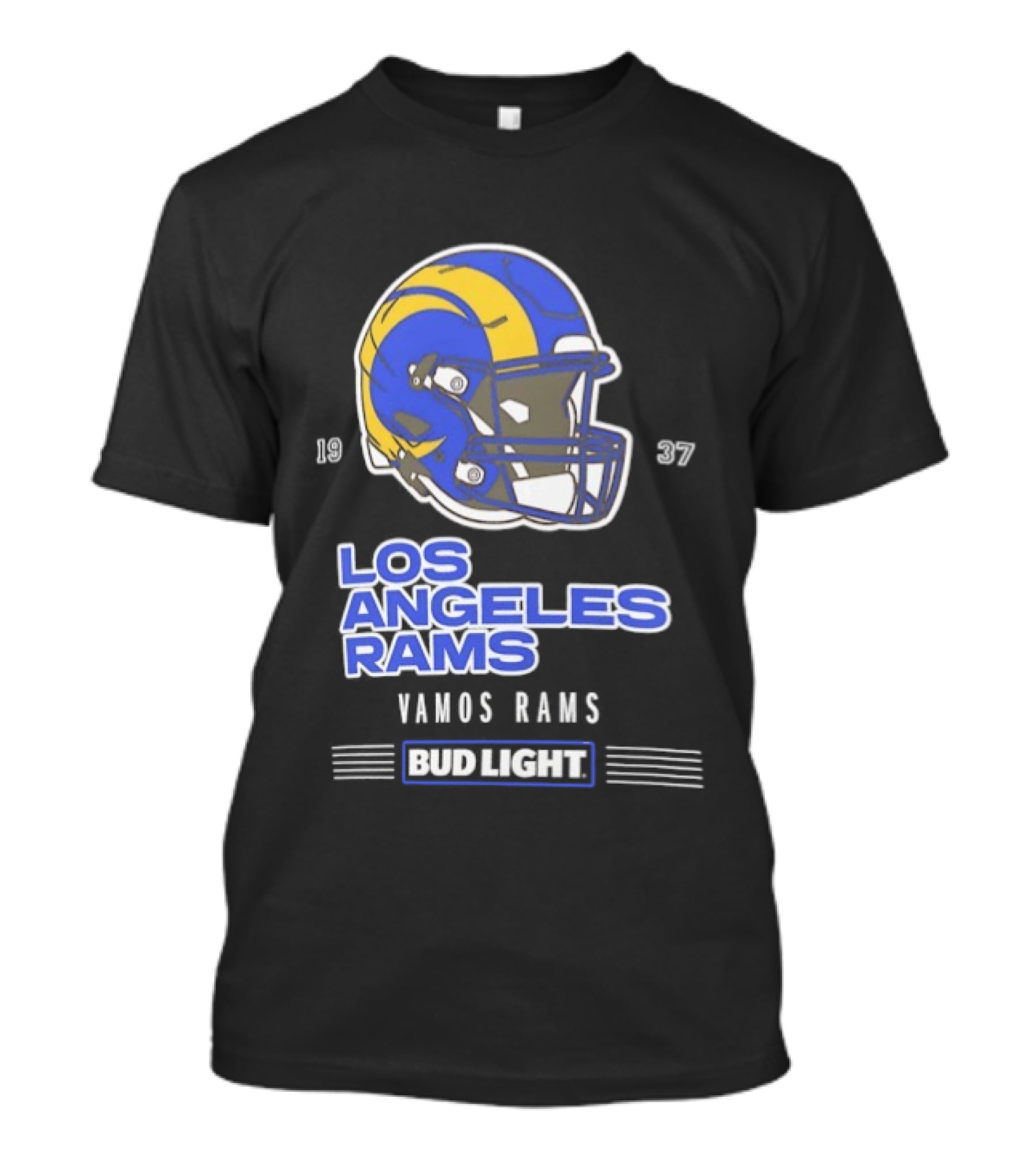 Los Angeles Rams Vamos Rams Bud Light 1937 Football Helmet T-Shirt