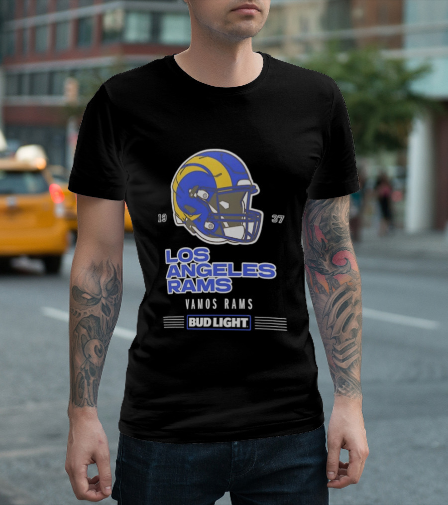 Los Angeles Rams Vamos Rams Bud Light 1937 Football Helmet T-Shirt