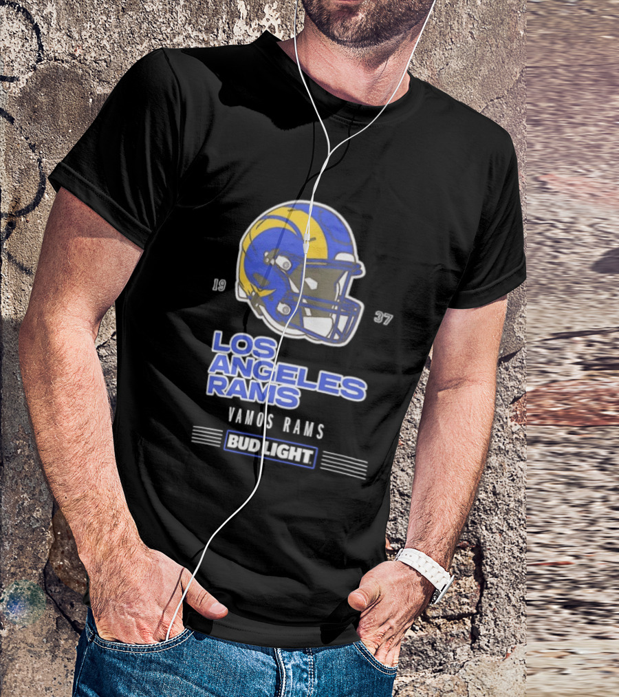 Los Angeles Rams Vamos Rams Bud Light 1937 Football Helmet T-Shirt